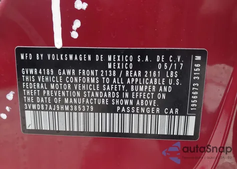 2017 Volkswagen Jetta 1.4T Se from USA, damaged, VIN 3VWDB7AJ9HM385379